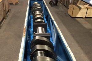 Crated Ariel crankshaft in warehouse